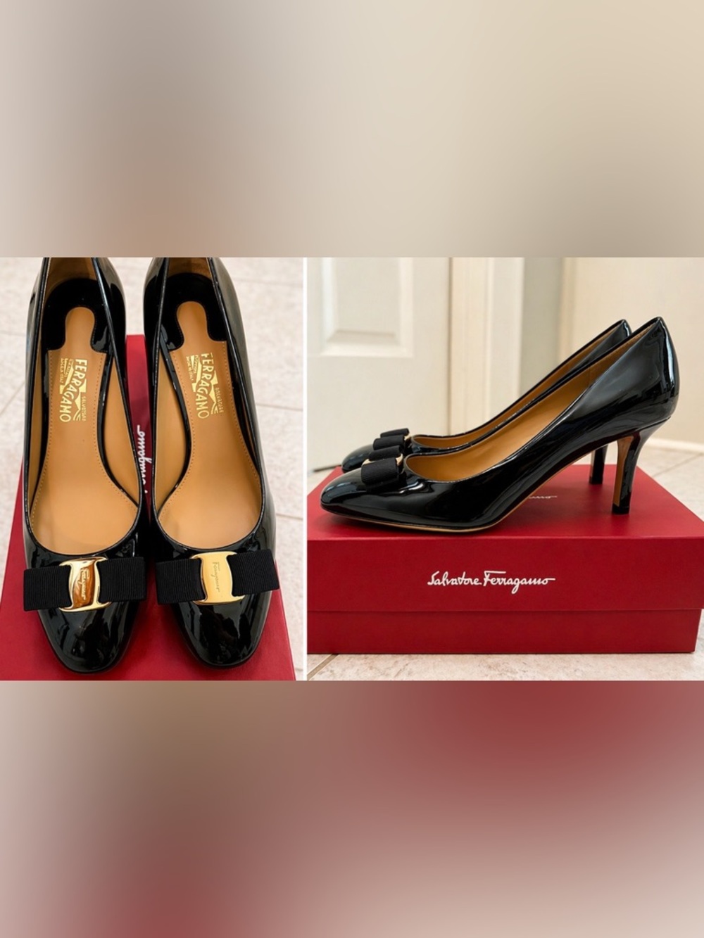 Salvatore Ferragamo Erice 70 Patent Pumps – Black – Size 9.5B – New in Box